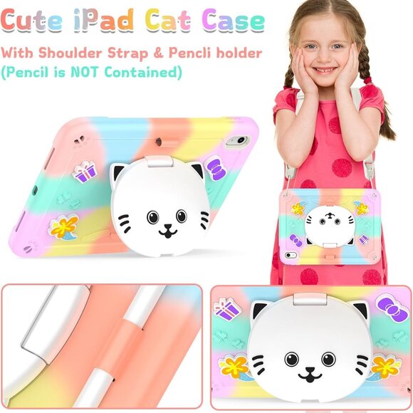 NEW IPad 11th Gen A16 11" 2025 Case Cat Stand Kawaii Shockproof Cover Pink Girls - Picture 5 of 9